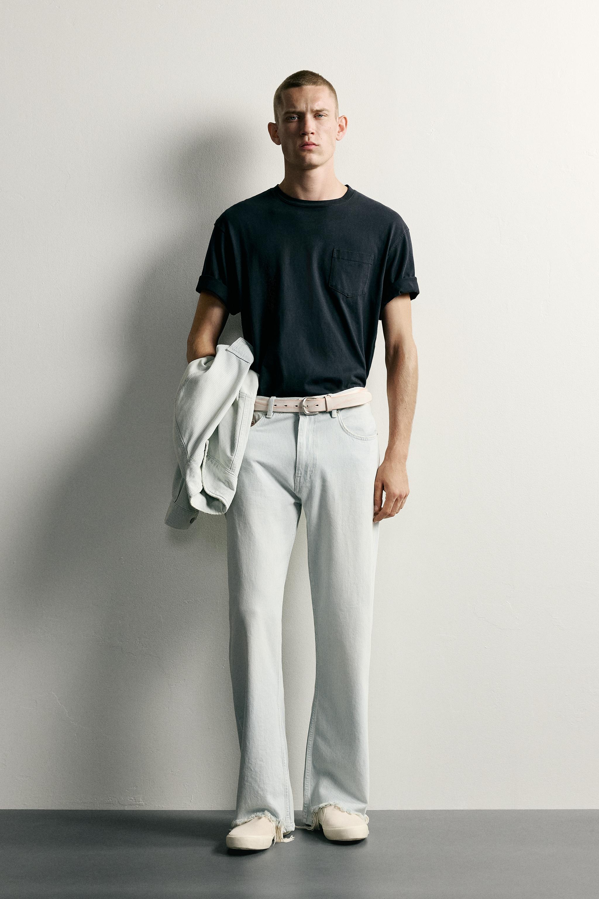 WASHED STRIPED FLARE TROUSERS